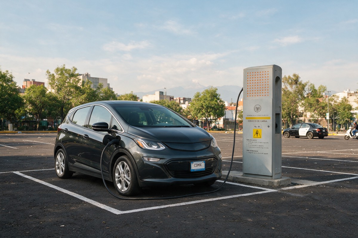 Auto eléctrico cargando en una estación