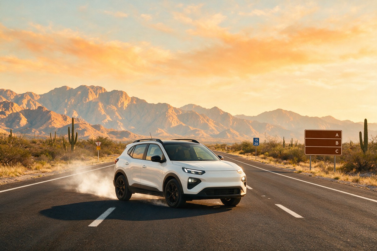 SUV blanca en una carretera del norte de México